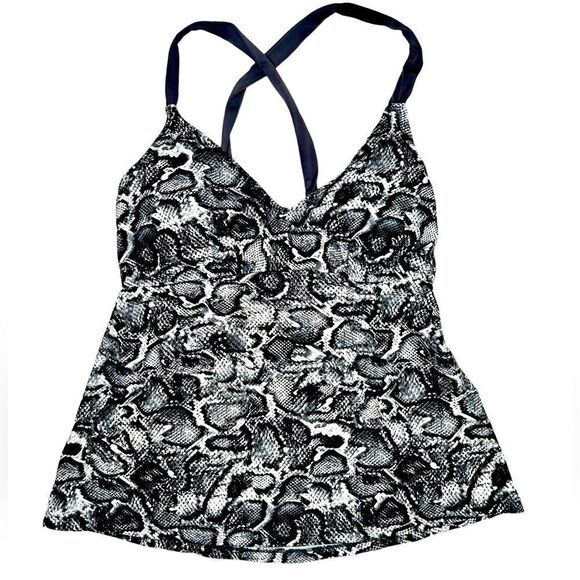 Kona Sol Black & White Snakeskin Print Halter Tankini Top Bikini Shirt Swimsuit - Picture 1 of 3